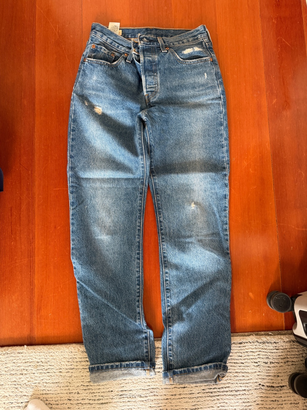 Levi's Straight Leg Women's Jeans - Medium Blue Distressed